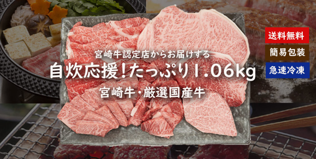 冷凍 宮崎牛 認定店 焼肉 ステーキ しゃぶしゃぶ すき焼き リブロース サーロイン ランプ バラ モモ 送料無料 宮崎牛と厳選国産牛1.06kg 小分け冷凍